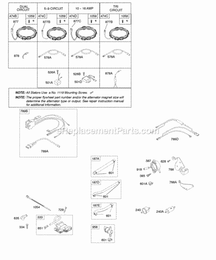 Alternators Fuel Supply Ignition Diagram and Parts List for 441777-0428-E1  Briggs and Stratton Engine